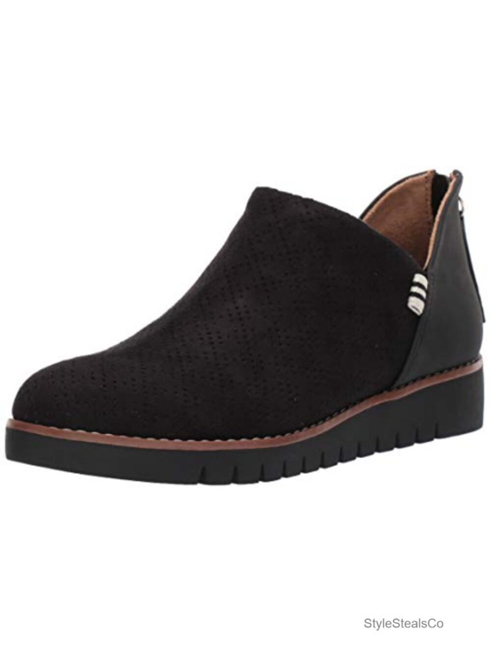 Women's Ankle Bootie Slip On Back Zip Perforated Faux Suede